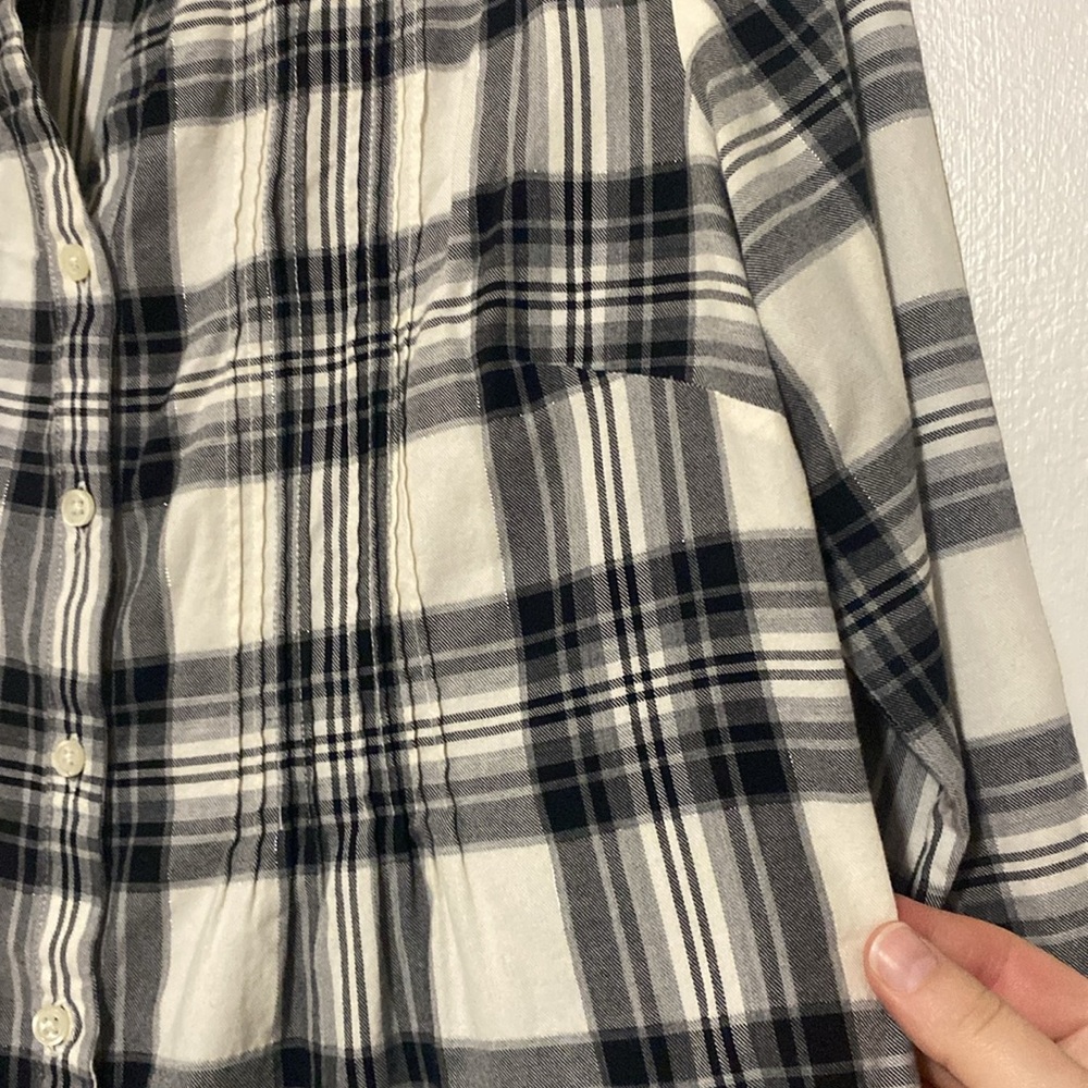 Talbots Checker Plaid Button Down Tunic Blouse - … - image 3